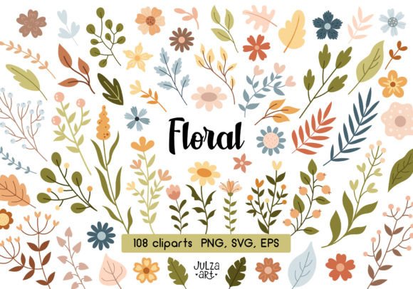 Boho Floral Clipart, Flower Svg Png Graphics and Illustrations