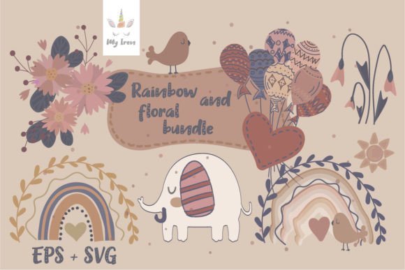 Boho Rainbow and Floral Bundle 1: Graphics and Illustrations for Editorial Design