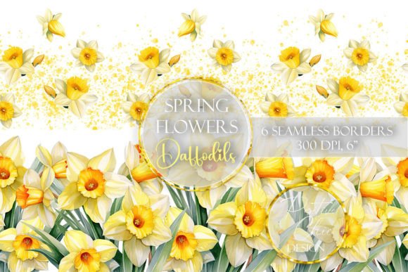 Daffodils Seamless Border Floral Borders: Graphics and Illustrations for Branding