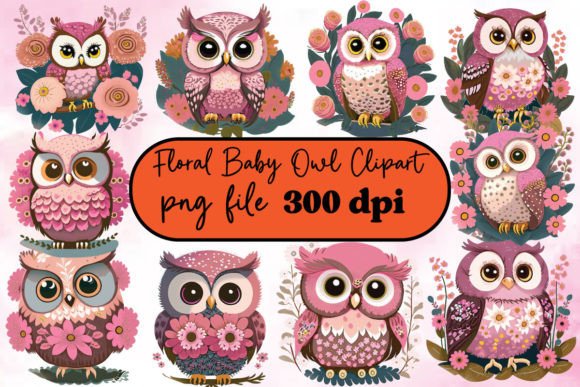 Floral Baby Owl Clipart Bundle for Graphics and Crafts
