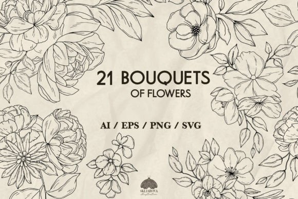 Floral Bouquets Line Art Svg Png EPS Graphics and Illustrations