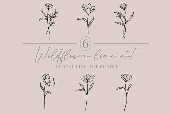 Floral Line Art Bundle Cute Botanicals: Modern Design Assets for Editorial Graphics