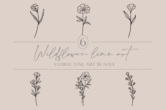 Floral Line Art Bundle Cute Wildflower Graphics and Illustrations