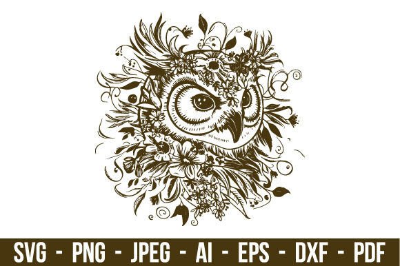 Floral Owl Head Wreath SVG Graphics and Illustrations Review