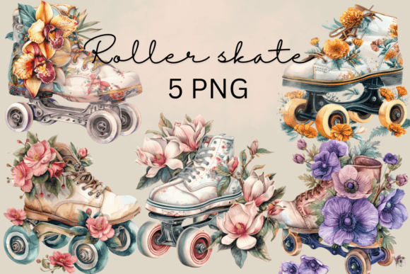 Floral Roller Skate Printable Watercolor Graphics and Illustrations