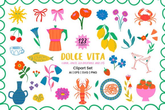Hand-drawn Dolce Vita Floral Clipart Set Graphics and Illustrations Review