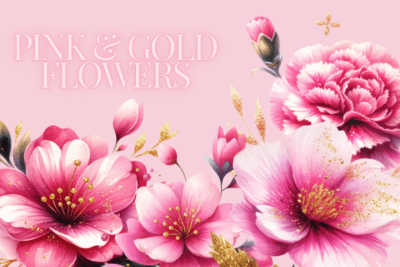 Pink and Gold Floral Watercolor Flowers Graphics and Illustrations Review