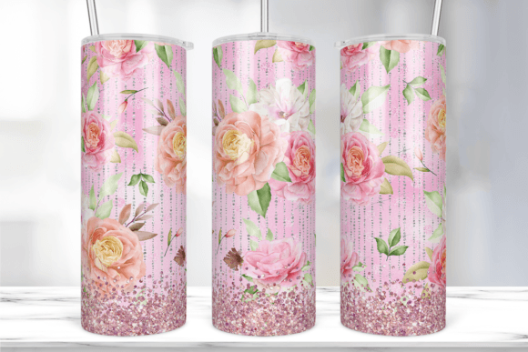 Pink Floral Polka Dot Tumbler Wrap Graphics and Print Templates