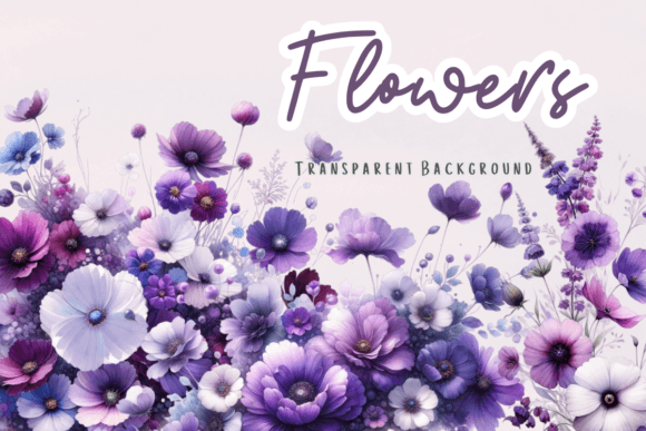 Purple Floral Clipart, Watercolor Blooms Graphics and Illustrations