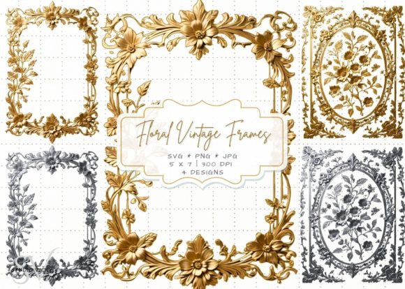 Silver and Gold Floral Vintage Frames Graphics and Illustrations Review