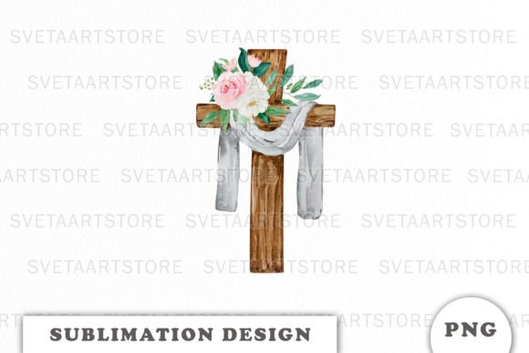 Watercolor Floral Cross Sublimation Png Graphics and Illustrations Review