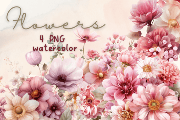 Watercolor Flowers Pink Elegance Floral Graphics and Illustrations