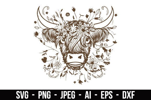 Whimsical Floral Highland Cow SVG Graphics and Illustrations Review