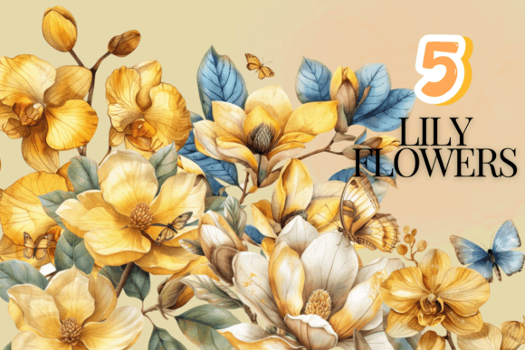 Yellow and White Floral Watercolor Graphics for Illustrations